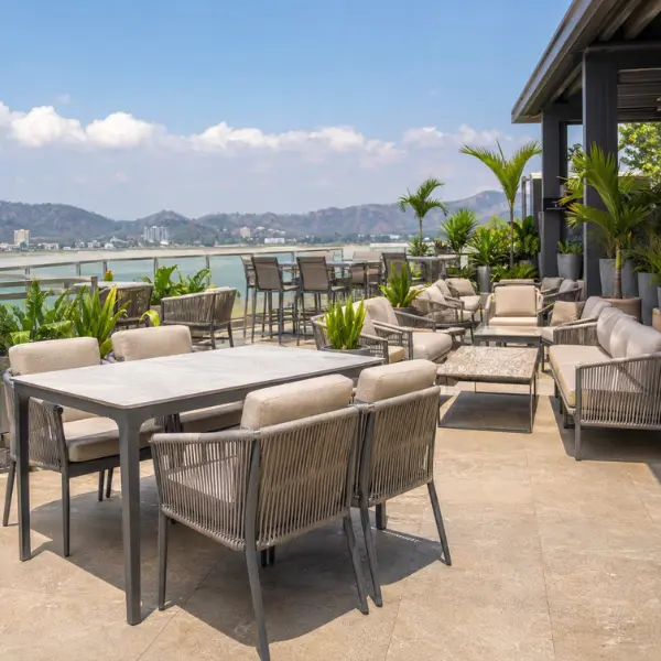 Direct-from-factory restaurant furniture wholesaler in Guwahati supplying rust-proof marine-grade aluminium outdoor dining sets.
