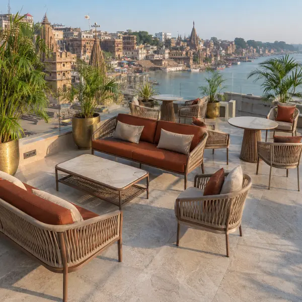 Craftnika is a top rooftop restaurant and cafe outdoor furniture manufacturer for hospitality projects in Varanasi