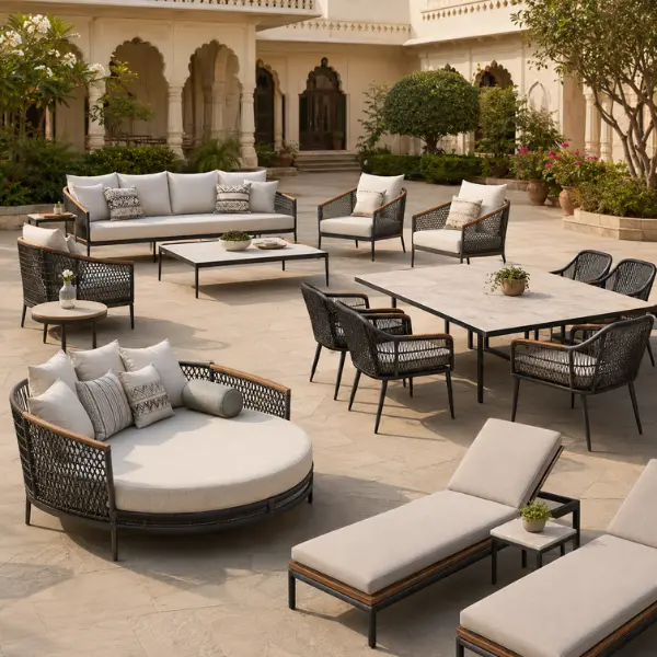 Rust-proof cast aluminium garden furniture manufactured in Delhi NCR, supplied direct to architects and elite homeowners in Udaipur.