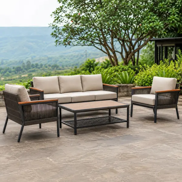 Weather-resistant glamping pod outdoor furniture designed to withstand Panchgani monsoon conditions.