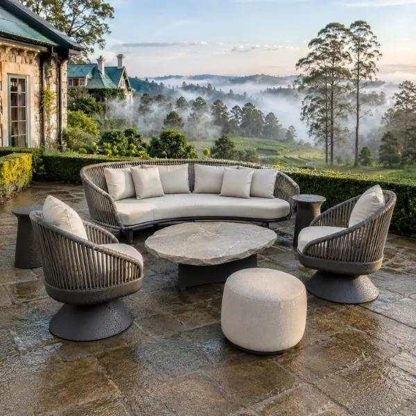 Rust-proof patio seating engineered to withstand the heavy monsoons and high humidity of the Nilgiris.