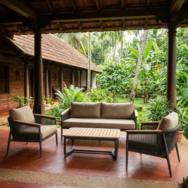 Authentic traditional Kerala Tharavad homestay furniture designed for resorts and homes in Wayanad.