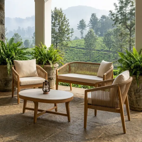 Vintage style resort furniture built with rust-proof aluminium and weatherproof wicker.