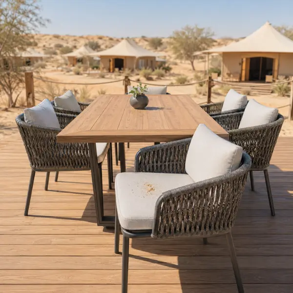 Premium glamping furniture with weather-resistant fabrics for Jodhpur desert resorts.