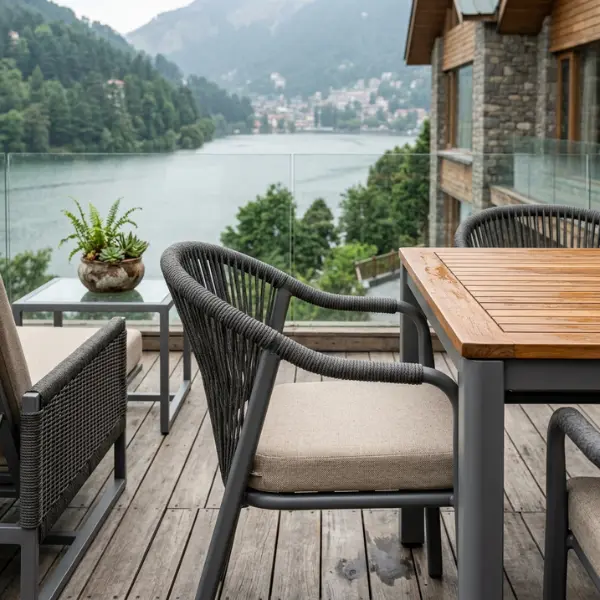 Contract-grade deck furniture Nainital properties trust for durability against rain and cold.