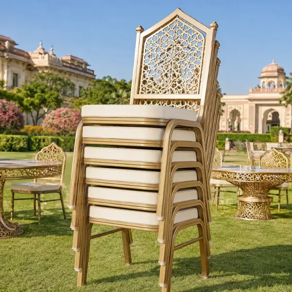 100% waterproof and heat-resistant outdoor event furniture for Awadhi weddings.
