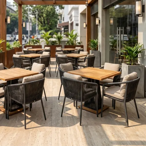 Wholesale outdoor cafe seating setup provided by Craftnika in Kolkata.