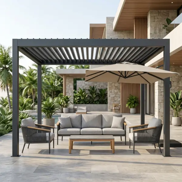 Wholesale outdoor gazebos and umbrellas manufactured at Craftnika's factory-direct facility in Delhi for hotel and resort bulk orders.