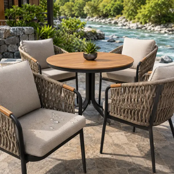 Heavy-duty wholesale riverside cafe seating supplied to Rishikesh restaurants.