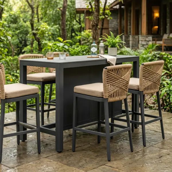Close-up of wildlife-resistant outdoor seating with TIG-welded aluminium frames and durable wicker.