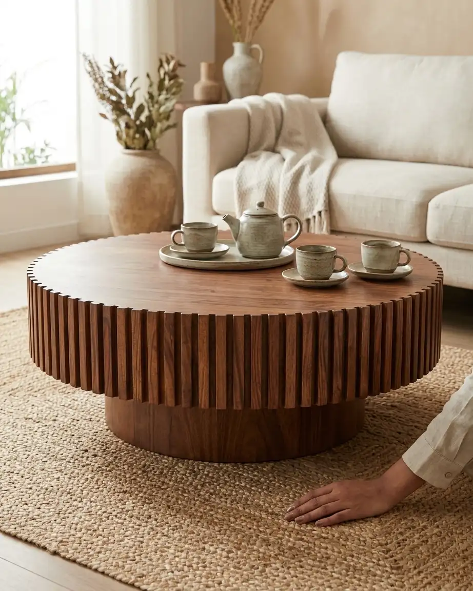 Close up detail of Art Deco Teak Wood Center Table design