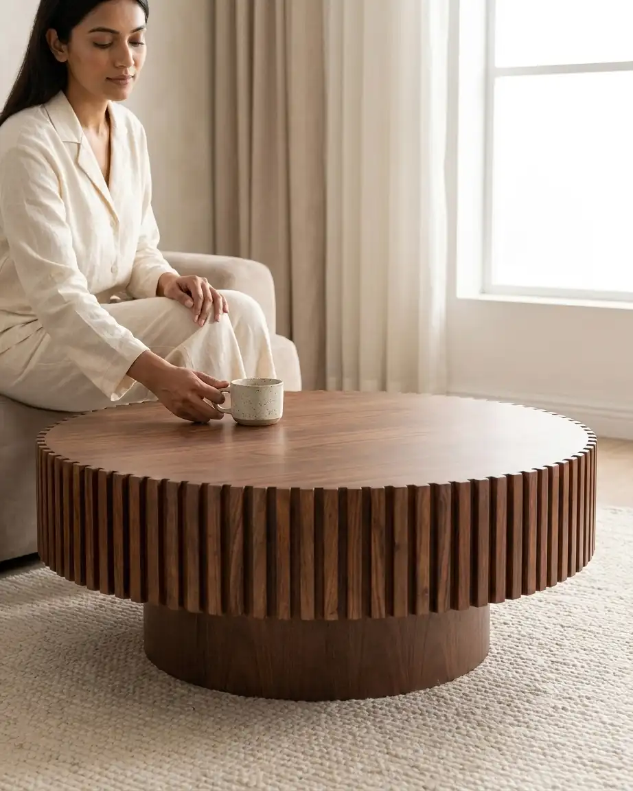 Close up detail of Art Deco Teak Wood Center Table design