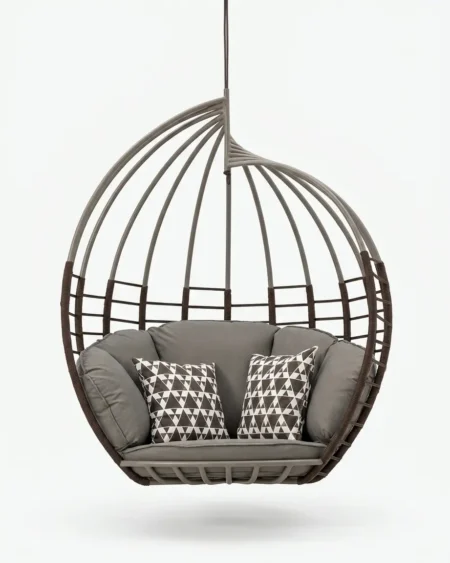 The Aviary Nest Hanging Chair featuring a double-seater globe design and premium HDPE wicker weave.