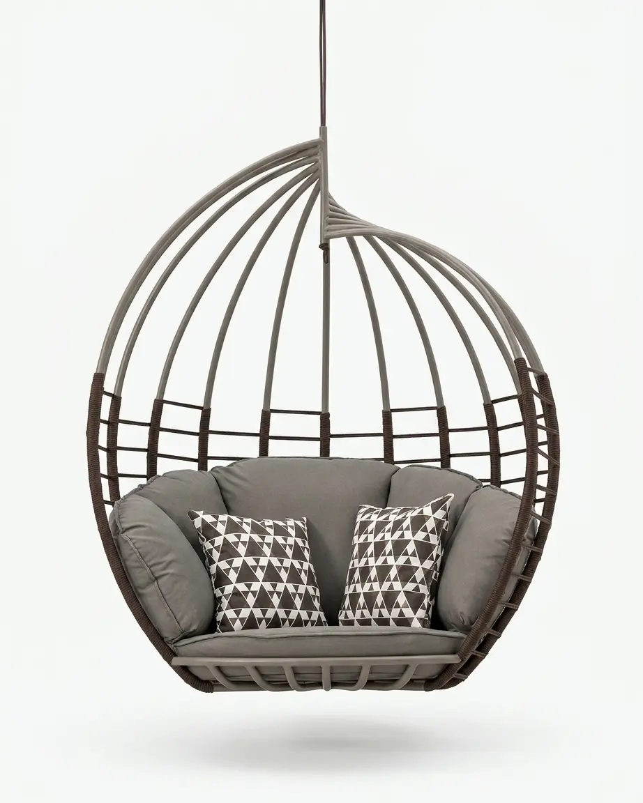 The Aviary Nest Hanging Chair featuring a double-seater globe design and premium HDPE wicker weave.