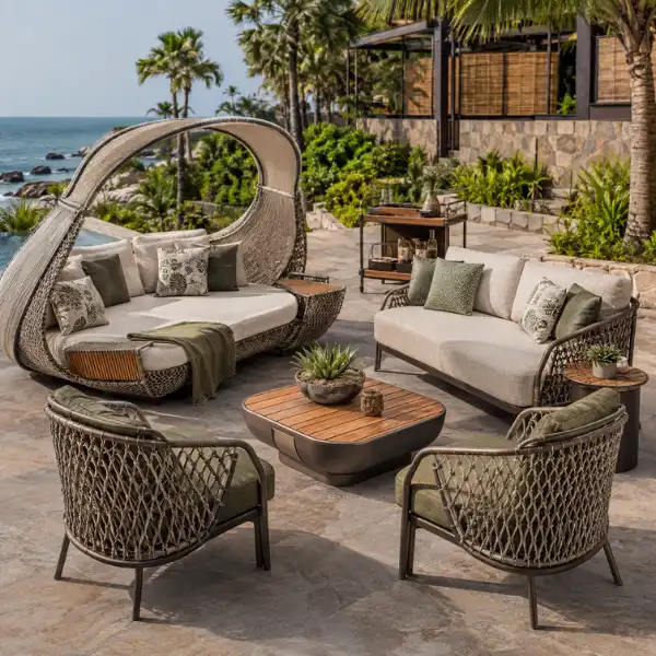 Marine-grade outdoor furniture supplied by a beach resort outdoor furniture Gokarna manufacturer