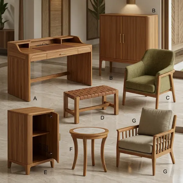 Custom resort furniture crafted by a leading boutique hotel furniture manufacturer Trivandrum
