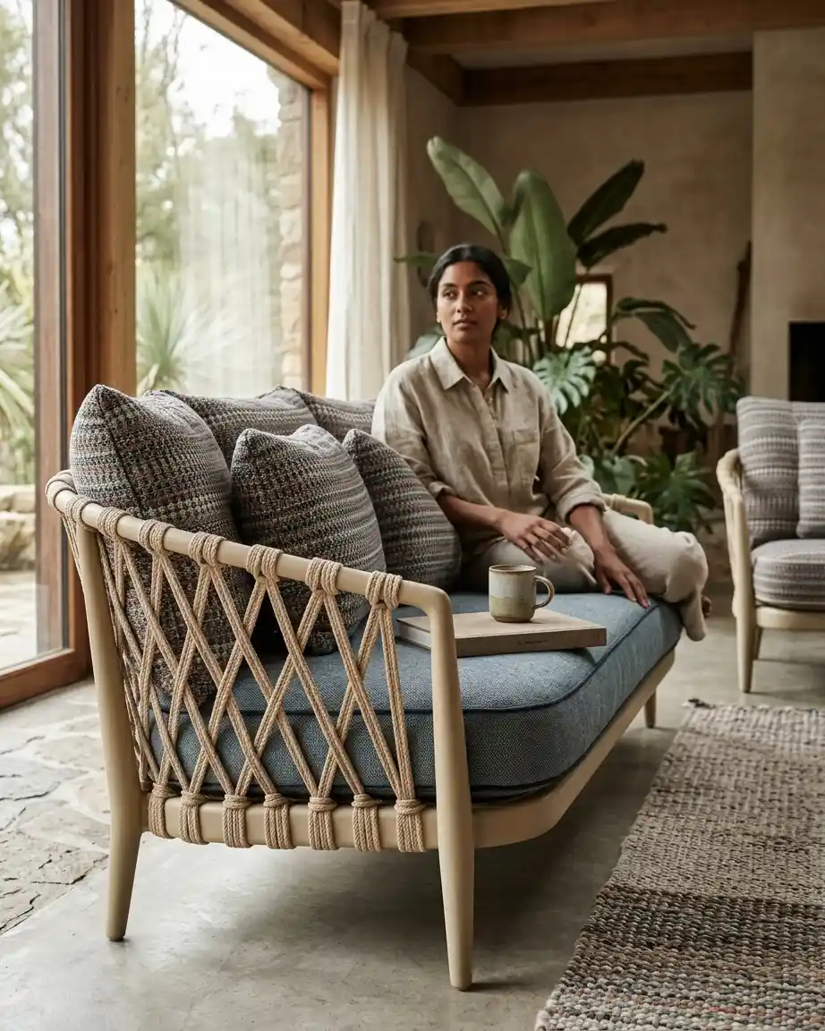 The Willow model displayed as luxury boutique hotel sofa bulk order installed in a premium cafe lounge.