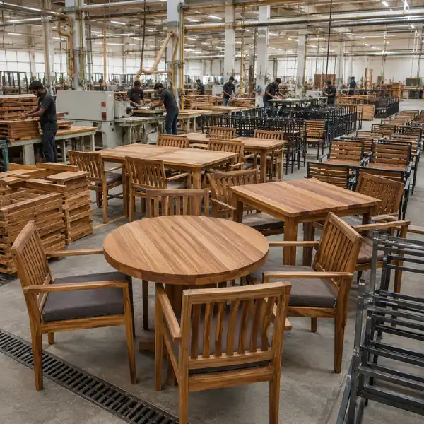 Solid wood and marine-grade aluminium seating from a leading Cafe Furniture Manufacturer Pondicherry.
