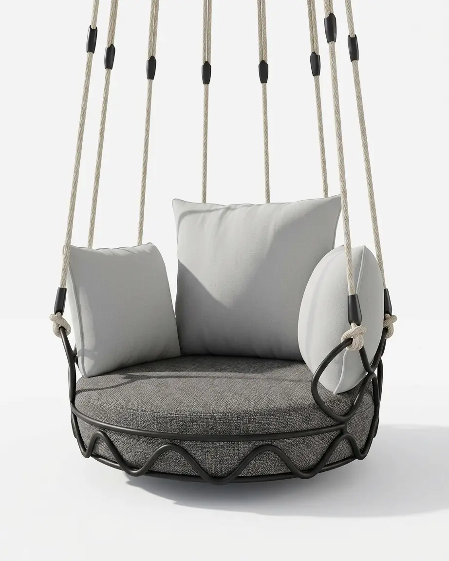 The Halona model displayed as a luxury ceiling hung nest chair installed in a resort lounge.