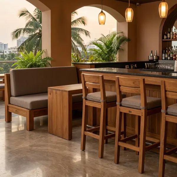 Stylish and robust custom commercial furniture designed for pubs and bars in Chennai.