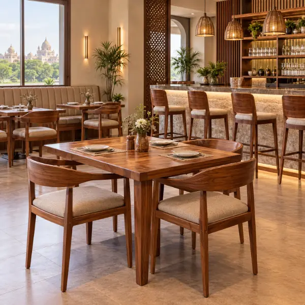 Stylish and resilient custom cafe and bar furniture designed for Mysore hospitality venues.