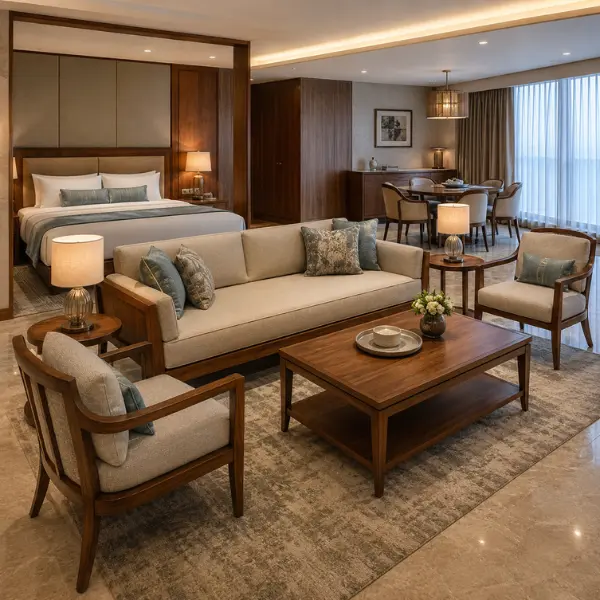 Custom commercial hotel furniture built for properties in Ahmedabad