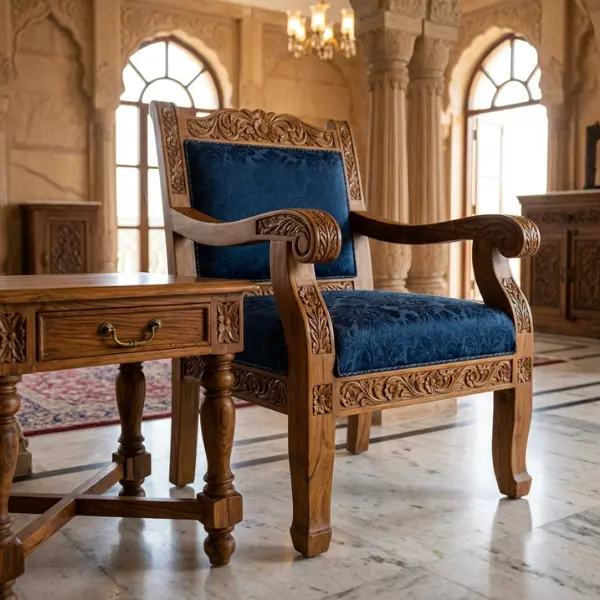 Custom-made solid wood heritage furniture delivered factory-direct for Aurangabad palaces and resorts.