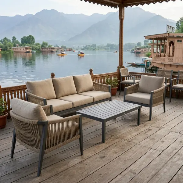 High-quality, custom marine-grade aluminium furniture designed for houseboats in Srinagar.