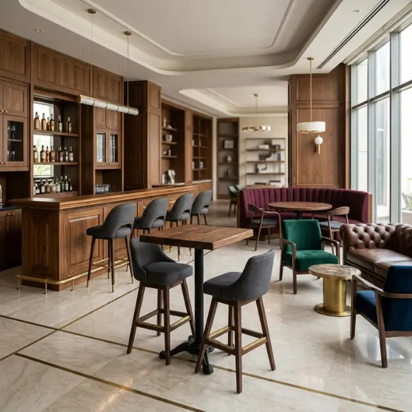 Factory-direct wholesale bar and lounge seating produced by a premier lounge bar furniture manufacturer Delhi.