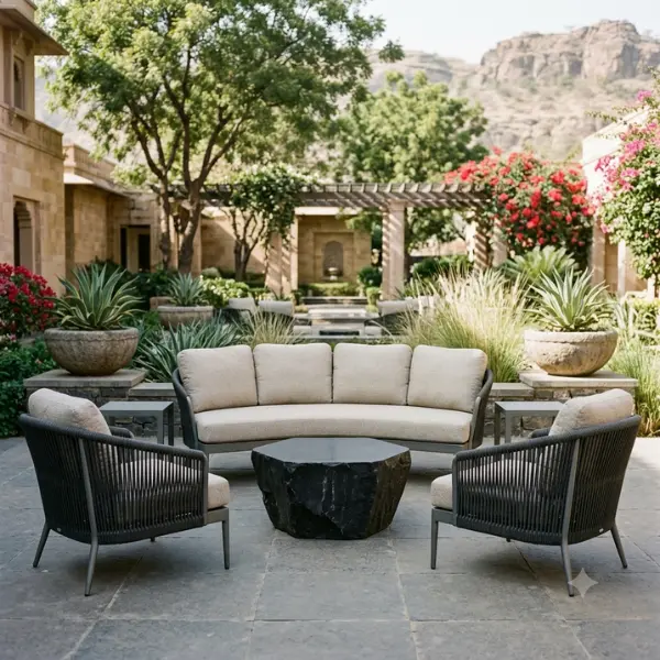 Dust-resistant outdoor furniture engineered for Aurangabad's climate, featuring rust-proof aluminium frames built for hard borewell water.