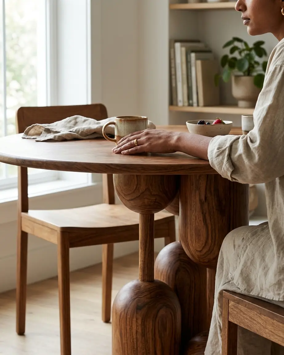 Close up detail of Farmhouse Teak Wood Center Table design
