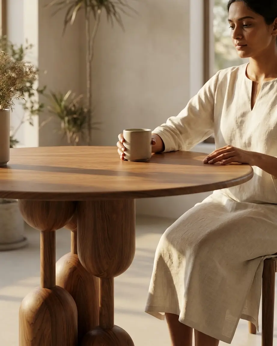 Close up detail of Farmhouse Teak Wood Center Table design