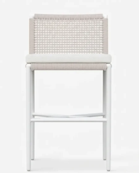 Marine-grade hamilton bar stool with white powder-coated frame and cream cushion