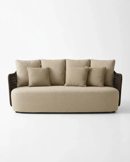 The Havana Curved Rope Weave Sofa featuring a sophisticated sweeping crescent design with premium rope weave and a curved metal frame.