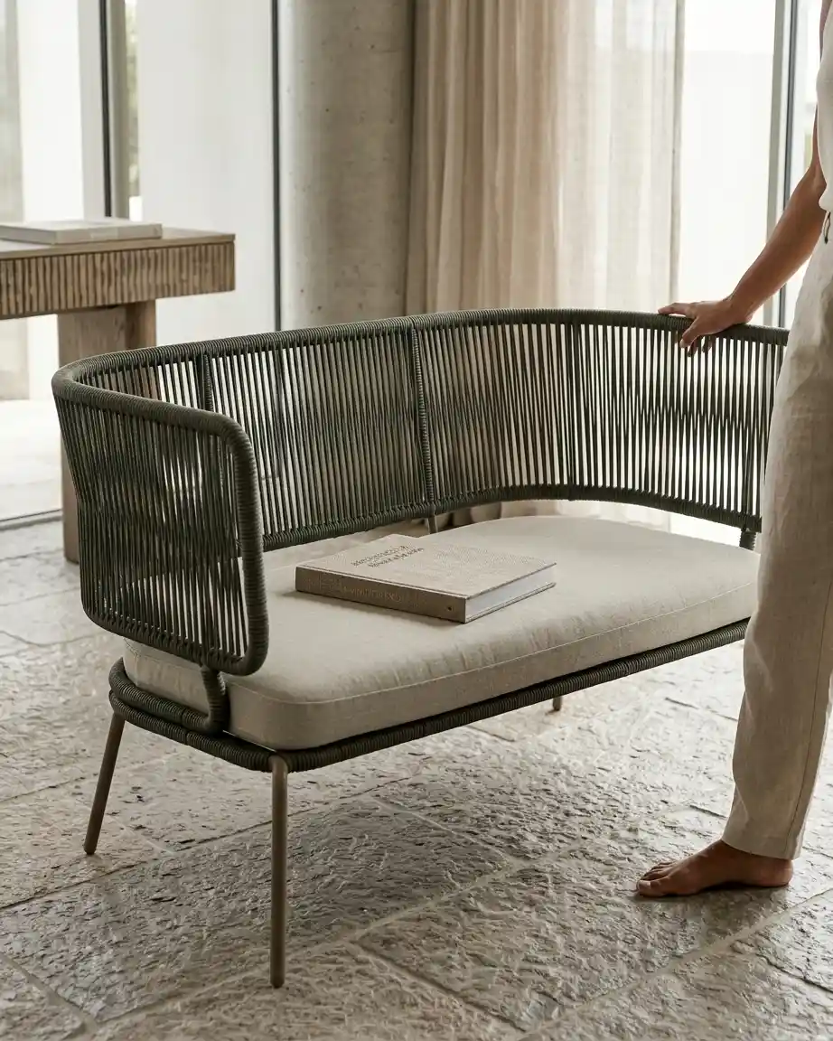 The Olivo model displayed as luxury hotel cafe sofa bulk order installed in a premium outdoor patio.