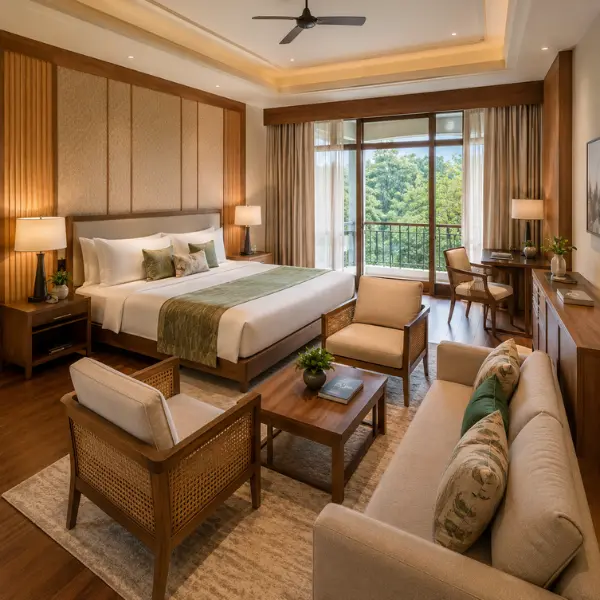 Factory direct hotel furniture manufacturer Agartala supplying kiln-dried solid wood furniture for resorts.