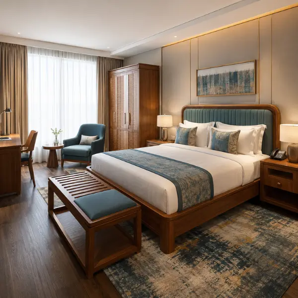Custom lobby lounge furniture provided by a trusted hotel furniture manufacturer Bhubaneswar properties rely on.