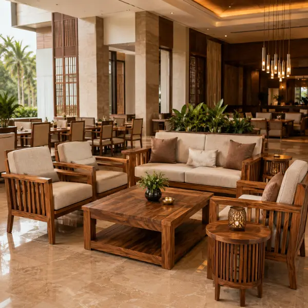 Solid teak guestroom beds and furniture by a premium Hotel Furniture Manufacturer Bilaspur.