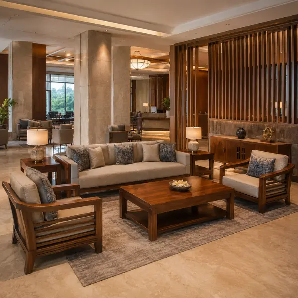 Factory direct hotel furniture manufacturer Ludhiana supplying kiln-dried solid teak wood furniture.