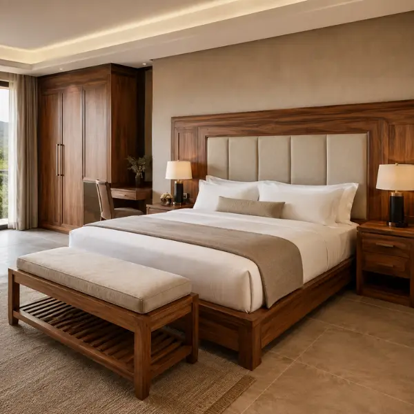 Solid wood hotel furniture manufactured by a leading hotel furniture manufacturer Nashik trusts