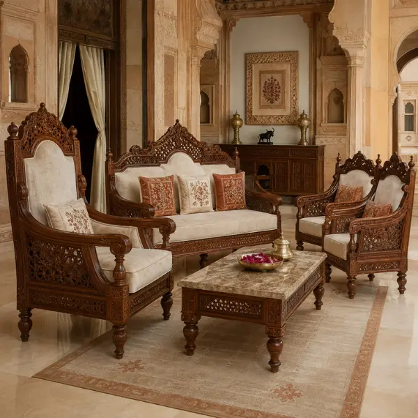 Solid wood heritage hotel bedroom furniture provided by a hotel furniture manufacturer Rajasthan