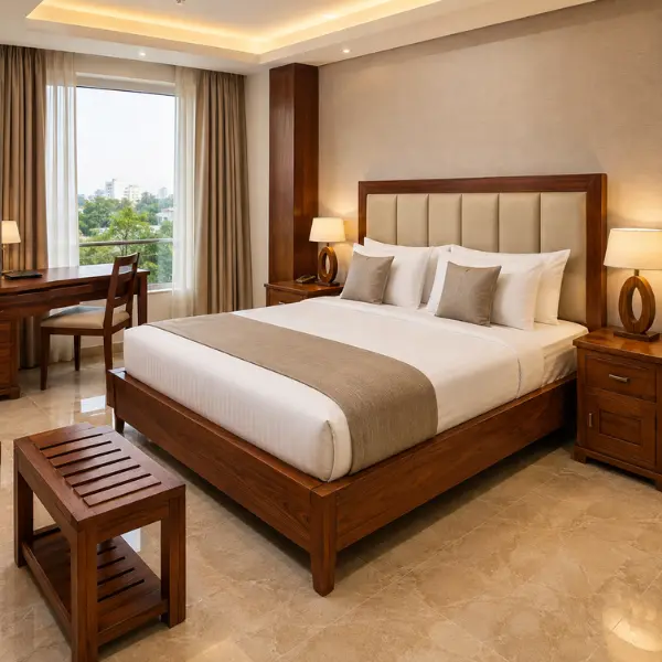 Sturdy, elegant beds and wardrobes crafted by leading hotel furniture manufacturers in Vijayawada.