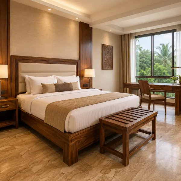 Sturdy, elegant beds and wardrobes crafted by leading hotel furniture manufacturers in Vizag.