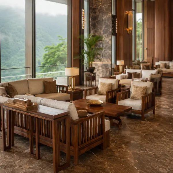 Premium kiln-dried teak wood indoor furniture supplied directly to Mahabaleshwar properties.
