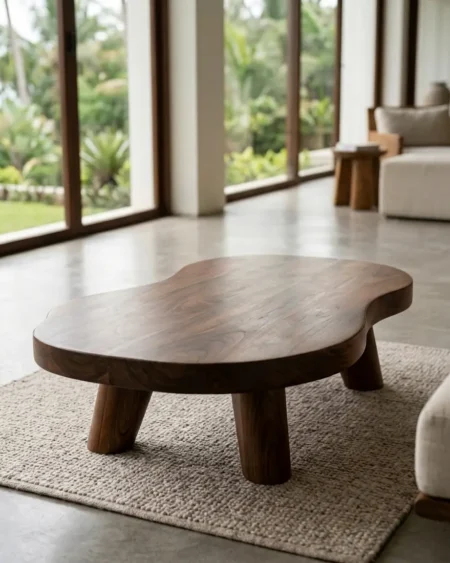 Top down view of the Isamu Organic Wood Center Table showing its natural freeform shape and biomorphic design.