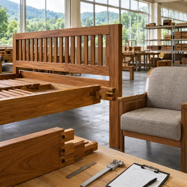 Elegant solid teak indoor dining chairs and tables supplied to luxury hotels in Kodaikanal.