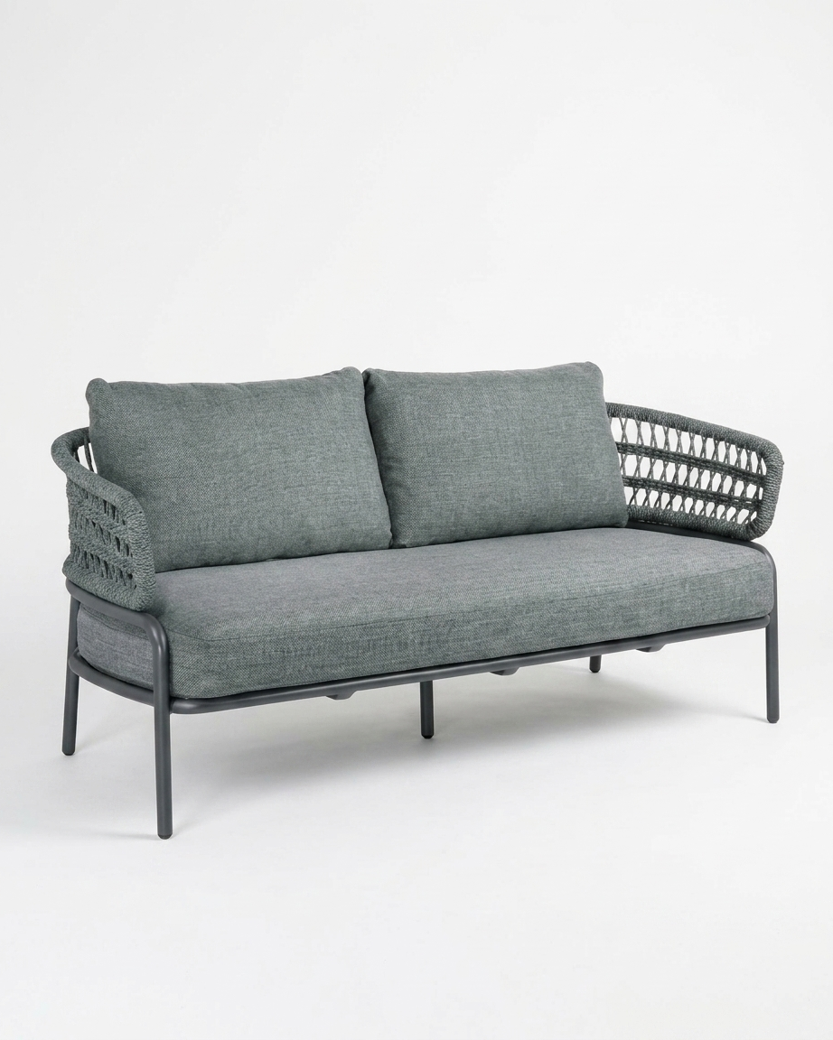 The Marlow Rope Weave Outdoor Sofa featuring a minimalist modern design and premium rope weave over an aluminium frame.