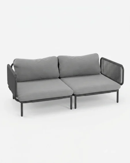 The Modulo Rope Weave Sectional Sofa featuring a sophisticated modular design with premium vertical rope panels and a powder-coated metal frame.