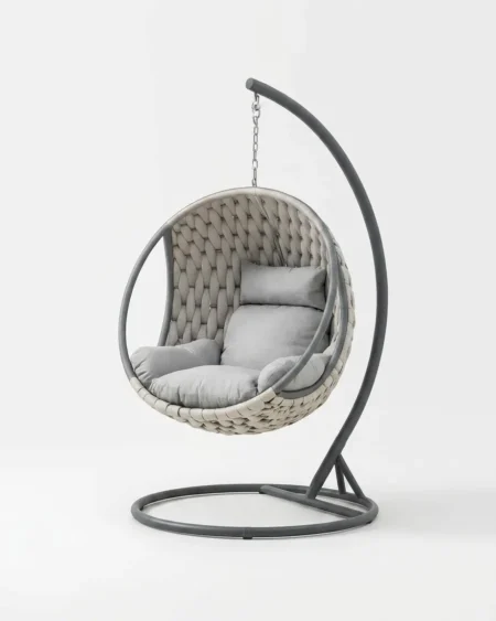 The Nimbus Cocoon Hanging Chair featuring a premium wicker shell and rust-proof marine-grade aluminium frame.