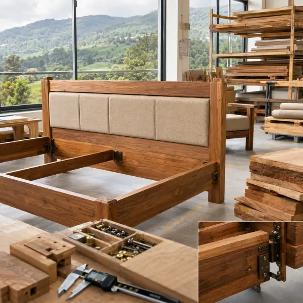Elegant solid teak dining sets supplied directly by top custom villa furniture manufacturers in Ooty.